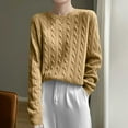 thumbnail image 2 of Olyvenn Women Long Sleeve Cable Knit Casual Sweater, Loose Crewneck Fall Sweaters Pullover Solid Color Comfy Daily Tops Gold XL, 2 of 6