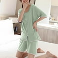 thumbnail image 2 of ZyeKqe Pajama Sets for Women 2 Piece Short Sleeve V Neck Color Block T Shirts Wide Leg Shorts Sets Pjs Outfits, 2 of 3