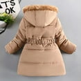 thumbnail image 2 of Girls Winter Fleece Lined Dress Long Coats Toddler Cute Pearl Bowknot WoolBall Outwear Warm Parka Cotton Hooded Jackets Brown 4-5 Years, 2 of 6