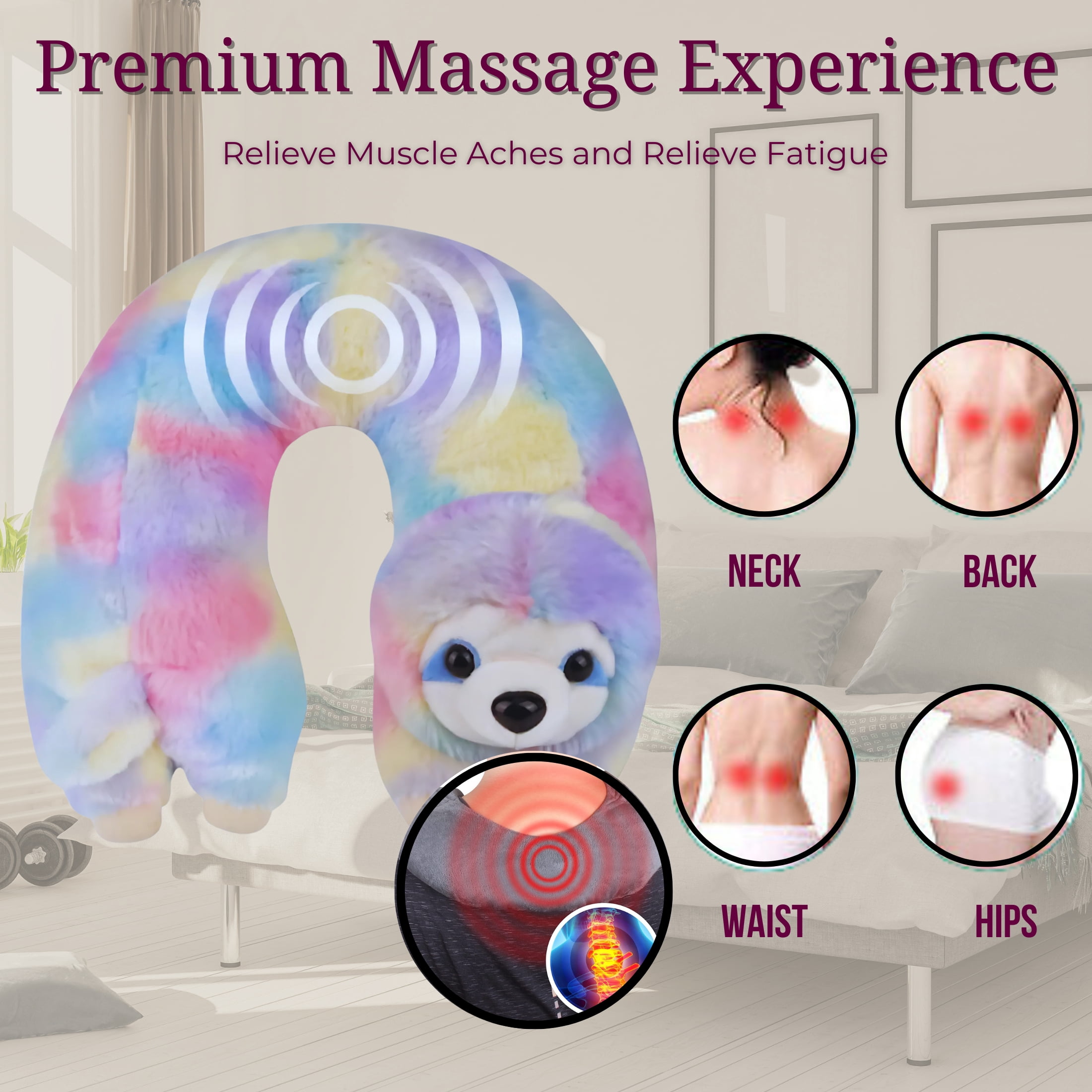 Rainbow Sloth Neck Massager, 11in Vibrating Animal Massage Cushion U-Shaped Pillow with Relaxing Vibration Soft Portable Travel Wrap Christmas Thanksgiving Birthday Party Favors Gift