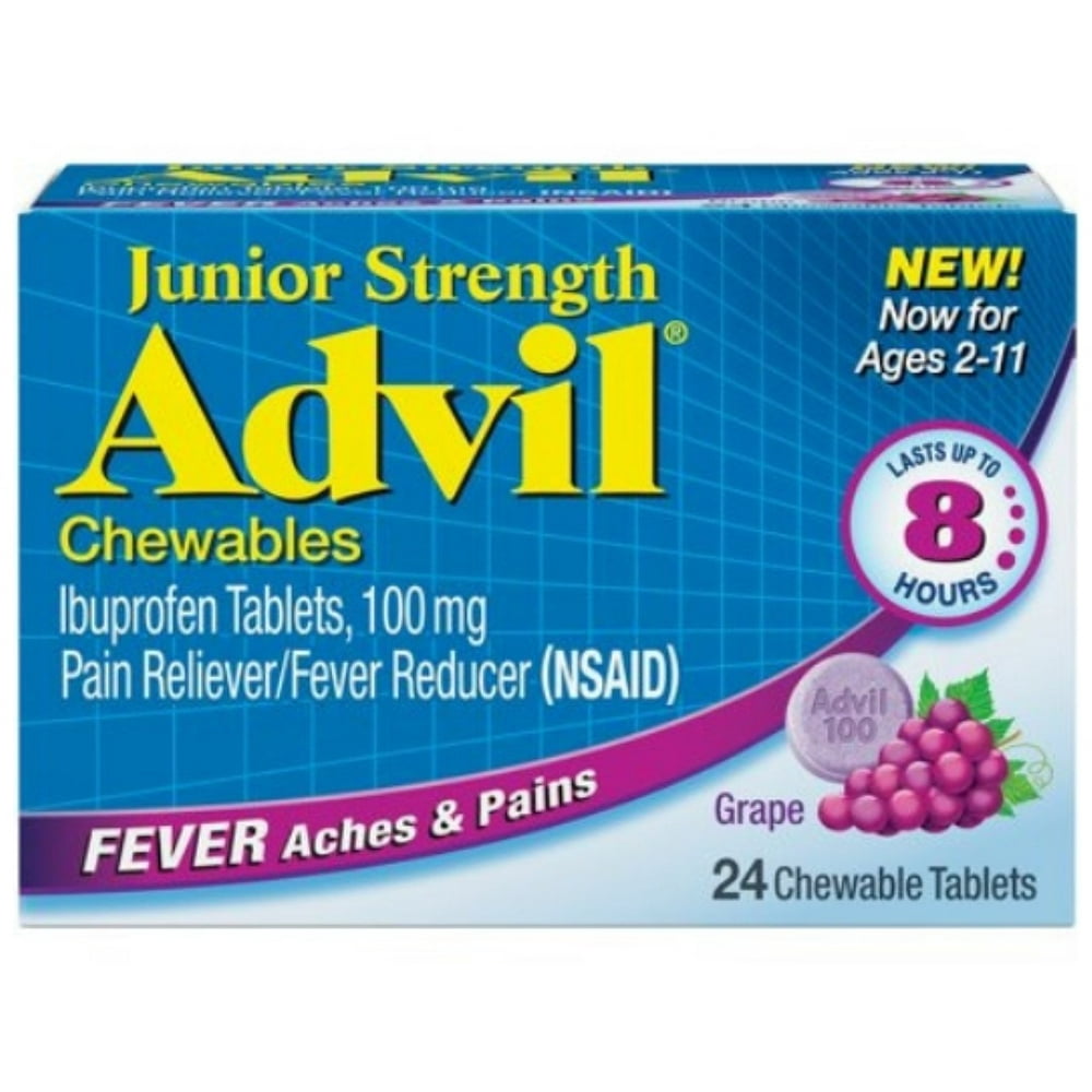 2 Pack Advil Chewable Tablets Junior Strength 100 mg, Grape 24 ea