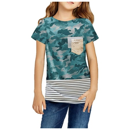 

Tops Camouflage T-shirt Printed Kids Leopard Girls Paillette Child Short Sleeve Girls Tops