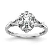 925 Sterling Silver Rhodium-plated White Topaz & Diam. Ring Size: 8; for Adults and Teens; for Women and Men