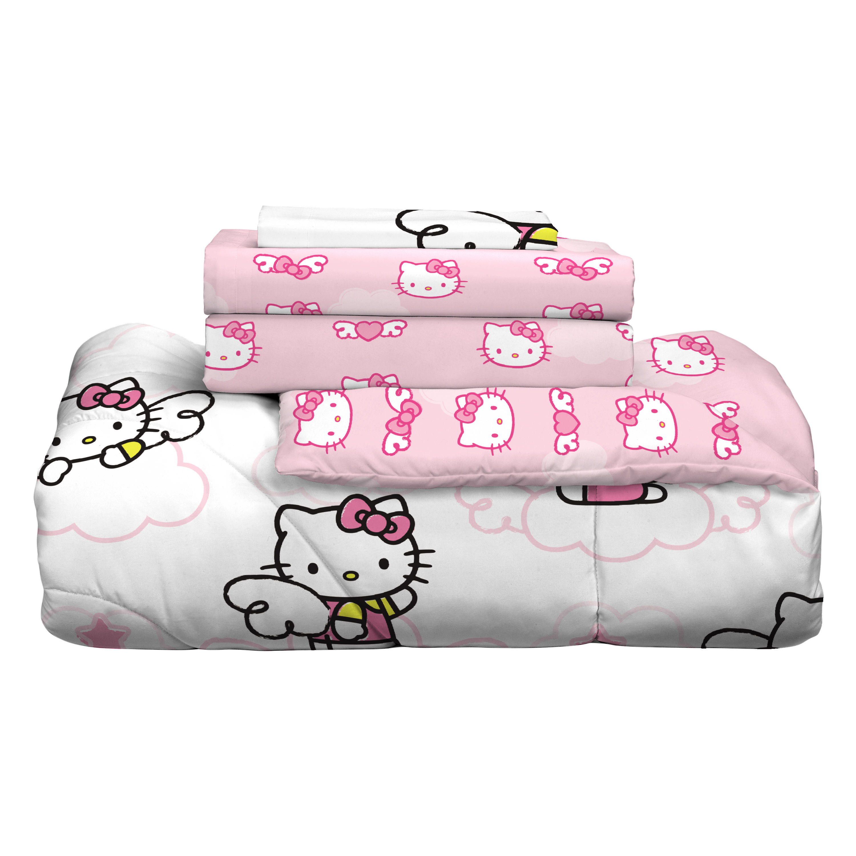 Hello Kitty Kids 5 Piece Reversible Comforter, Bed in a Bag, Twin
