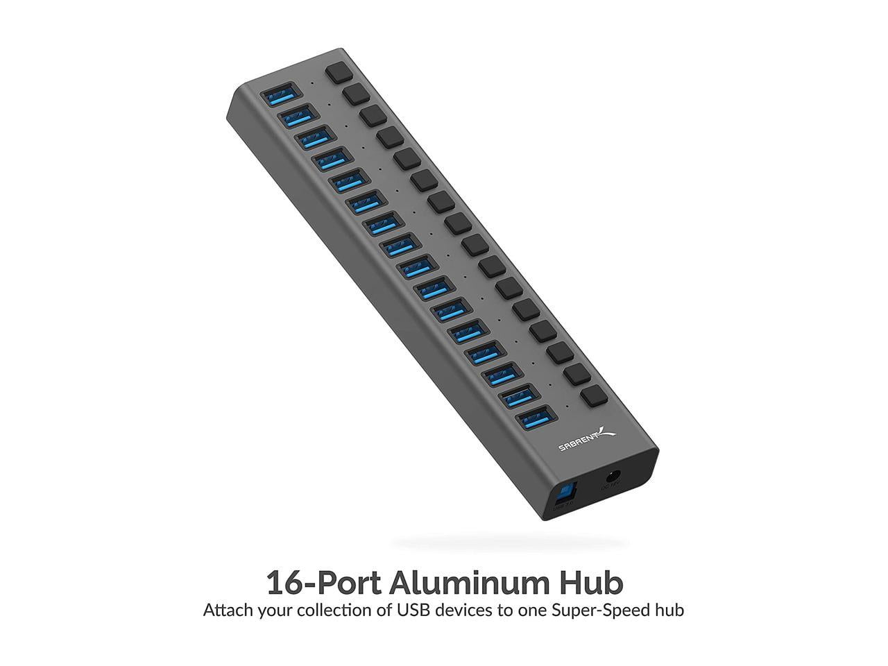 Sabrent 16-Port USB 3.0 Hub and Charger, Gray