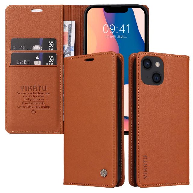 Funda para iPhone 15 Estuche de Cuero PU Tipo Cartera con Ranuras para Tarjetas y Cierre Magnético