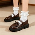 thumbnail image 2 of Brown Little Kid Girls Solid Faux Leather Breathable Loafers Casual Soft Sole Comfortable Shoes For Walking School, 2 of 5