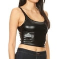thumbnail image 3 of Sakkas Women's Stretchy Sleeveless Liquid Metallic Club Crop Tank Top Made in USA - Black - Medium, 3 of 5