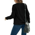 thumbnail image 2 of Womens Casual Crewneck Sweatshirt Long Sleeve Leopard Solid Color Basic Shirt Soft Lightweight Loose Tops Black XL, 2 of 7