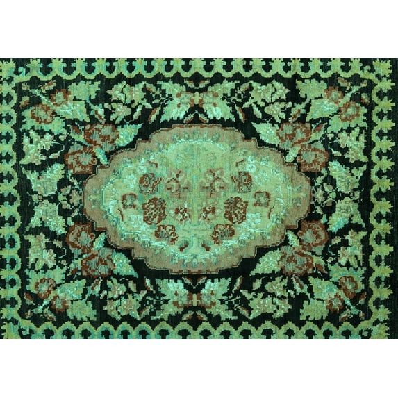 Ahgly Company Indoor Rectangle Medallion Turquoise Blue French Area Rugs, 2' x 5'