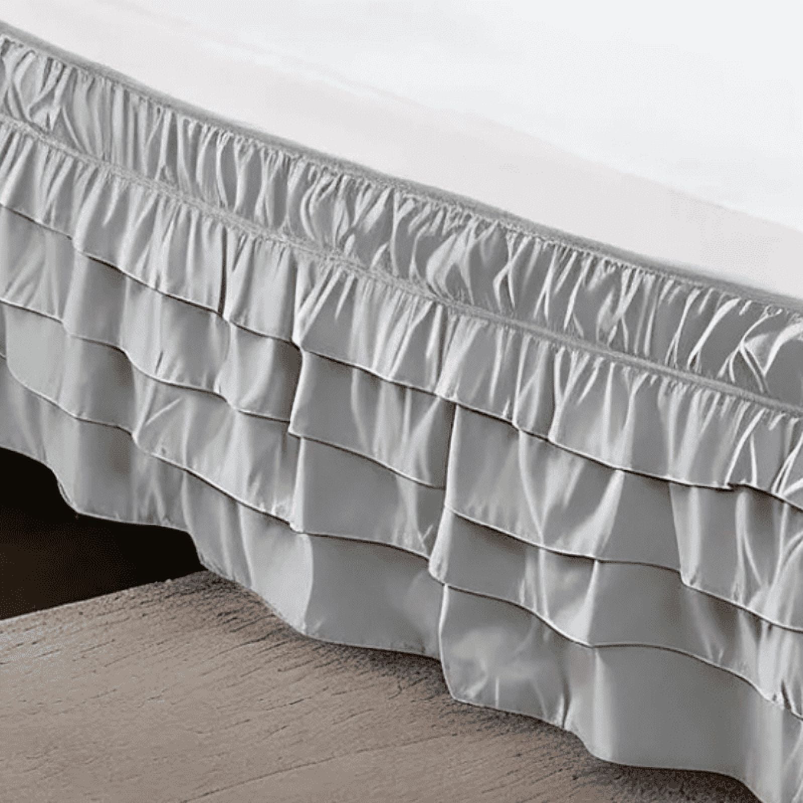 suxuMhao 4 Layer Bed Skirt, Ruffled Bed Skirt Elastic Bed Skirt Wrap Around Bed Skirt, Queen Size 59*78+18 Inches, Light Gray Bed Skirt Queen, Multi Layer Bed Dust Ruffle, Dust Ruffle, 1 Piece