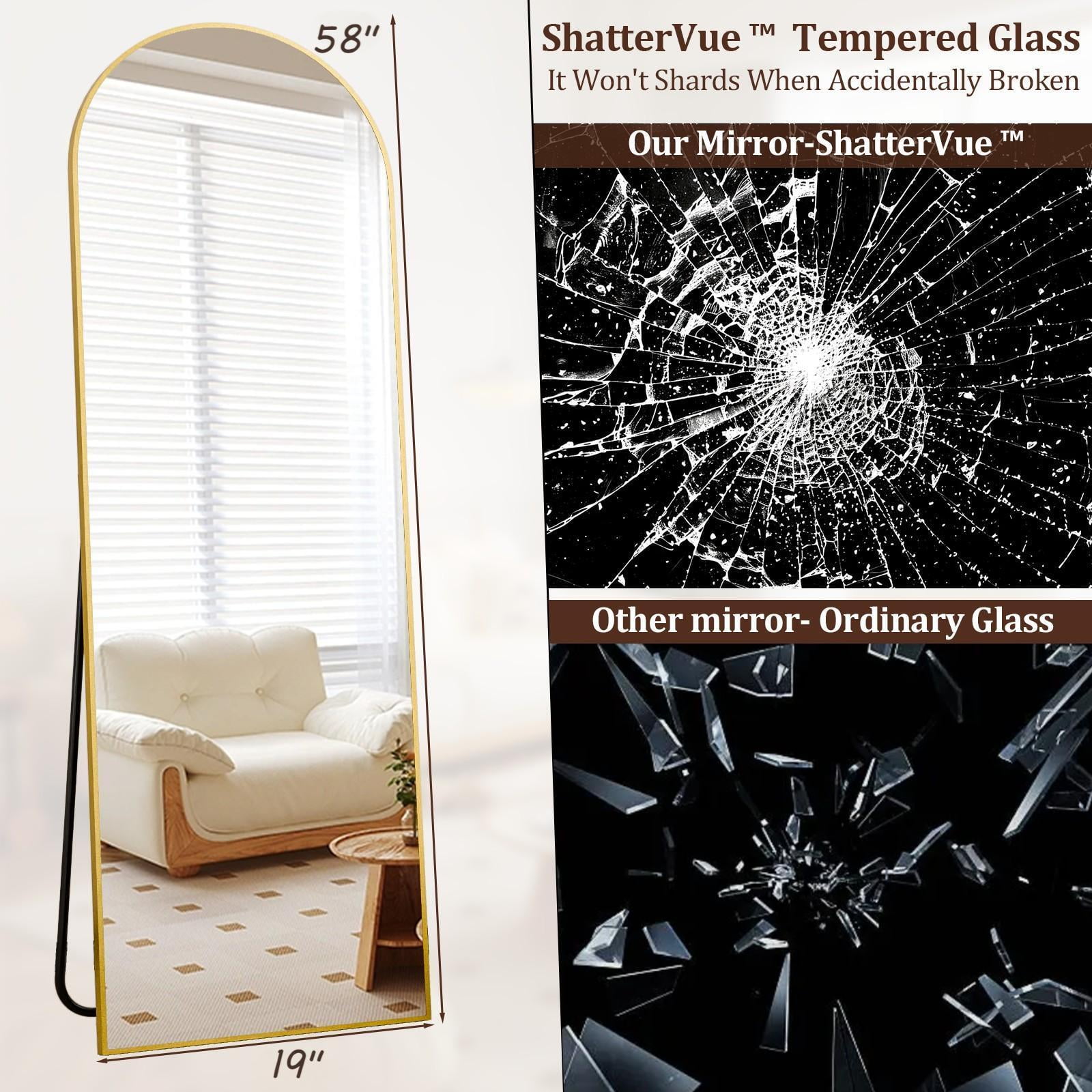 Easy4Home 58"x19" Arched Full Length Mirror with Aluminum Alloy Frame Freestanding Floor Dressing Mirror, Gold