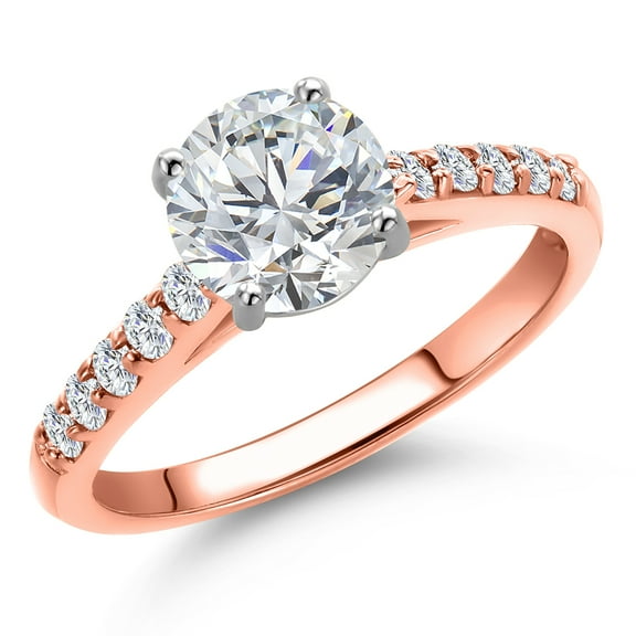 Gem Stone King 1.70 Cttw 10K Two Tone Gold IGI Certified Lab Grown Diamond Engagement Ring for Women | Center Round Diamond 1.50 Ct | D-E Color | VS1-VS2 Clarity | Size 7