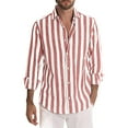 thumbnail image 1 of iOPQO Chemises Polo pour Hommes Mode Décontractée Rayée en Lin avec Boucle et Col à Revers Manches Longues Chemise Haut Chemises Manches Longues pour Hommes Rouge G, 1 of 5