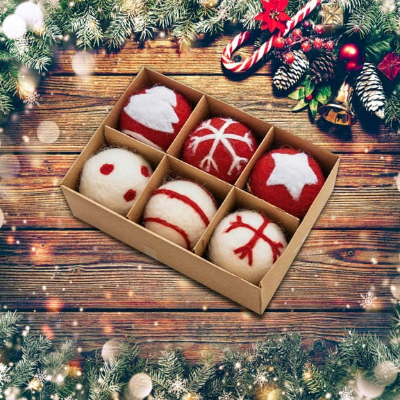 Lingouzi 6 Pcs Christmas Ball Ornaments, Wool Felt Christmas Tree Decorations for Indoor Home Decor, Vintage Christmas Vacation Decorations Christmas Balls Christmas Gifts