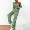 thumbnail image 4 of WTOBBY Women's Fashion Solid Color Cardigan Vest and Wide Leg Pants 3 Piece Outfit Set, Casual Chic Layered Lounge Wear for Women Daily Use,Mint Green L, 4 of 4