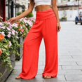 thumbnail image 6 of Yuhangmm Women's Pants Casual Elastic Waist Wide Leg Pants Stretchy Comfortable Trousers For Everyday Wear Versatile Outfits Women Breathable Soft Flowy Orange M, 6 of 6