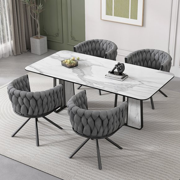 HMSHA Set of 4 Velvet Dining Chairs,Luxurious Tufted Swivel Chair with Four Support Legs,Upholstered Leisure Accent Chairs for Dining Room & Living Room,360° Swivel Function,Gray