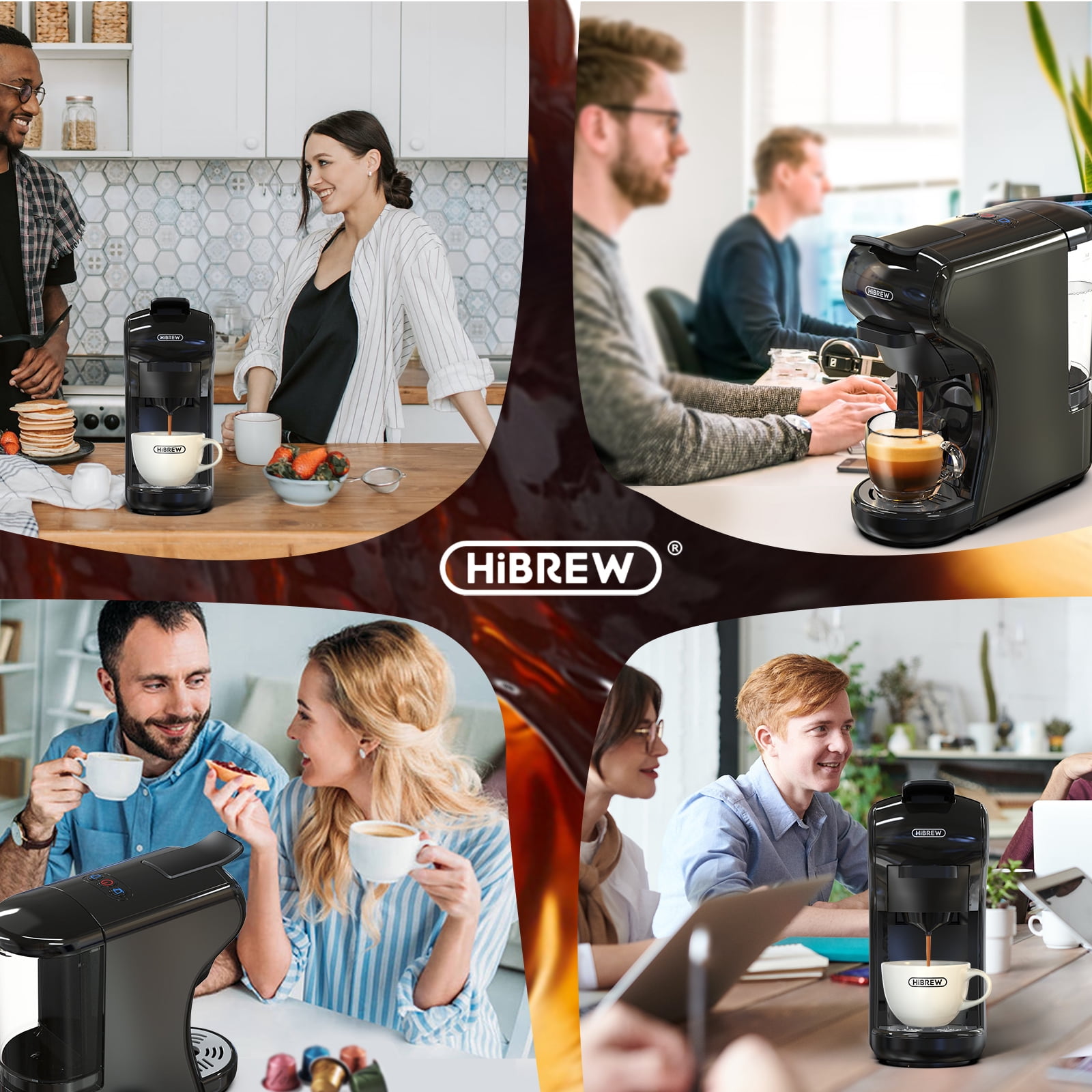 HiBREW H1A 4-in-1 Single Serve Capsule Coffee Machine - 19Bar coffee Maker for Hot/Cold Brews Black