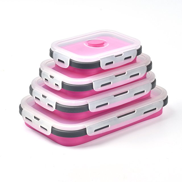 Fiambrera plegable de silicona, juego de cuatro piezas, fiambrera bento para microondas en el trabajo, picnic de viaje al aire libre rosa XianweiShao 9024735089490