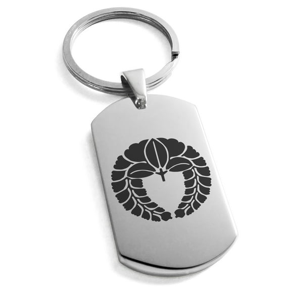 Tioneer Stainless Steel Naito Samurai Crest Engraved Dog Tag Keychain Keyring