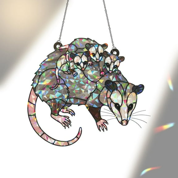 ViciArt Opossum Mom Suncatcher – Holographic Acrylic Window Decor, Animal Gift, 3.5" Ornament