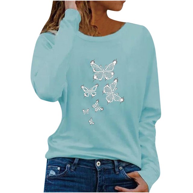 Blusa de Manga Larga Con Estampado de Diamantes de Imitación Informal de Moda Para Mujer Blusas Con Cuello Redondo Blusas Camisas Odeerbi ODB180571