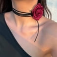 thumbnail image 3 of Red Rose Flower Choker Necklace Big Camellia Floral Collar Choker Necklaces Black Long Velvet Choker for Women Bride, 3 of 6