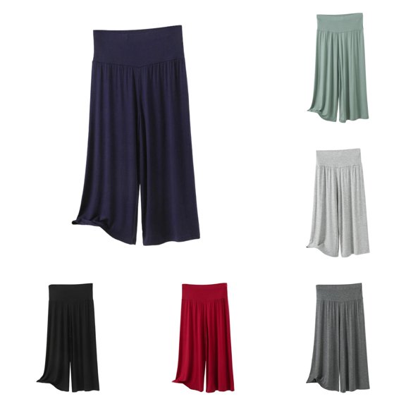 CAIVO Women High Waist Casual Capris Stretchy Summer Shorts Soft Comfortable Elastic Waistband Lightweight Outdoor Work Solid Color Bottoms