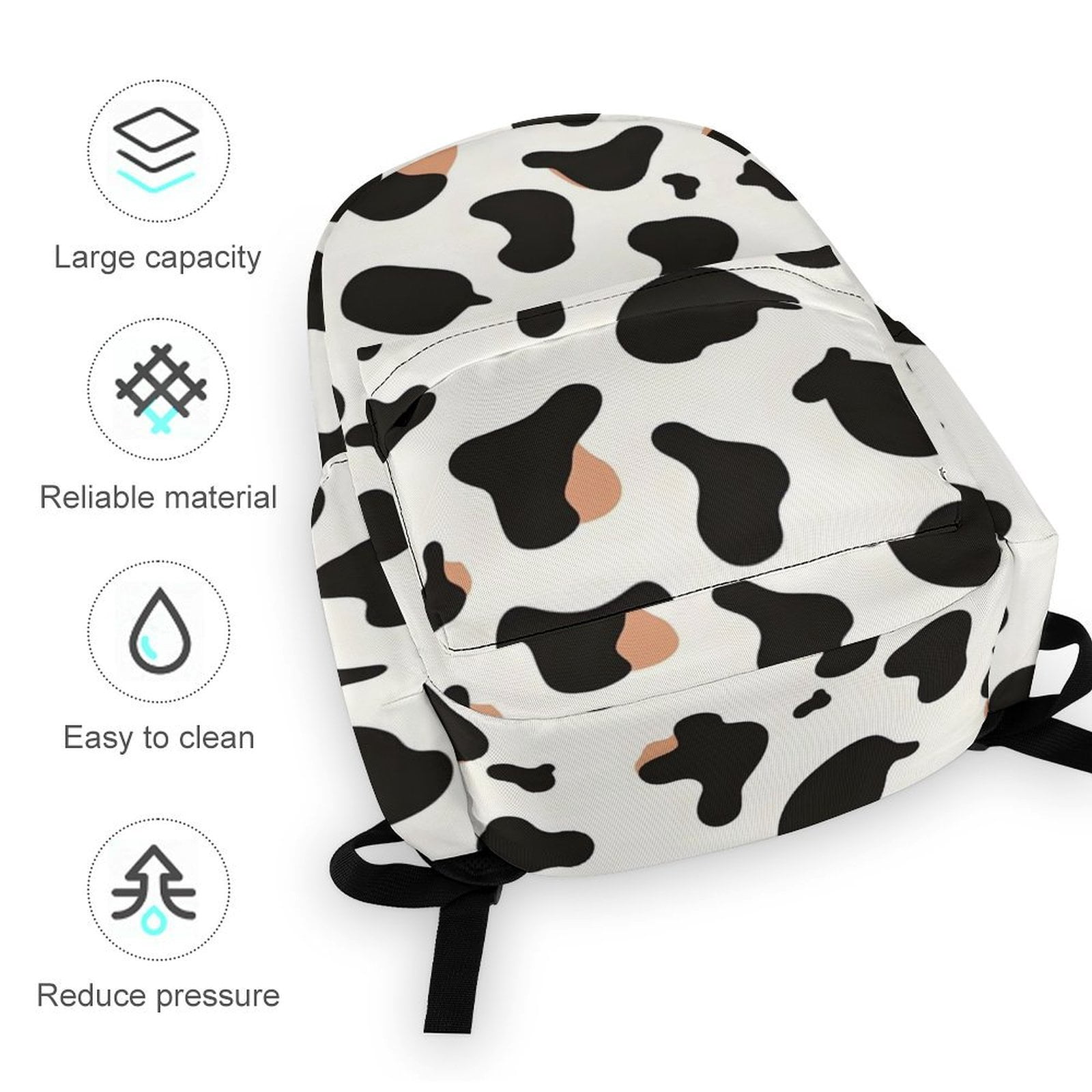 Large Capacity Half Print Backpack 11.8×16.5×5.9in Multifunctional Zipper Design Convenient Switch Simple Cow Print Pattern1_1