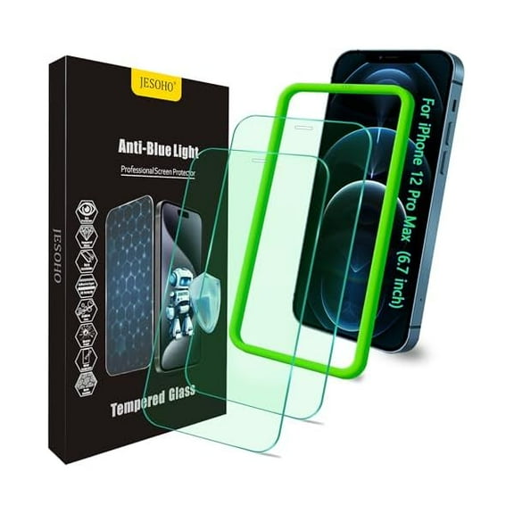 Blue Light Screen Protector for iPhone 12 Pro Max(6.7 inch) Eye Protection HD Clear Blue Light Blocking Tempered Glass, Scratch-Resistant,Easy Installation No Bubble,Anti-Fingerprint,2 Pack