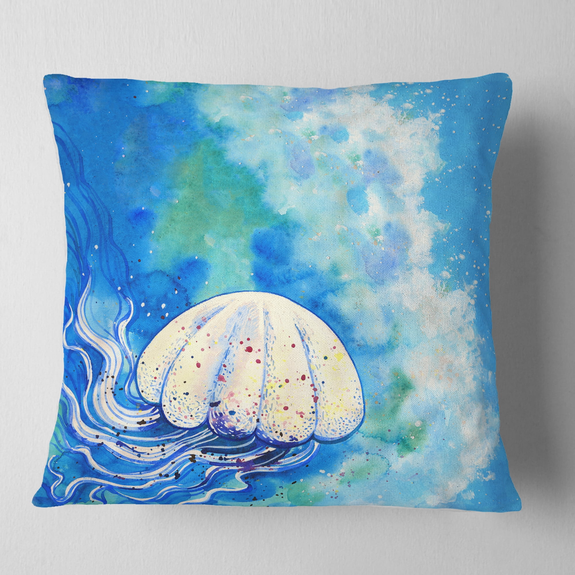 Designart Large Jellyfish Watercolor - Abstract Throw Pillow - 16x16