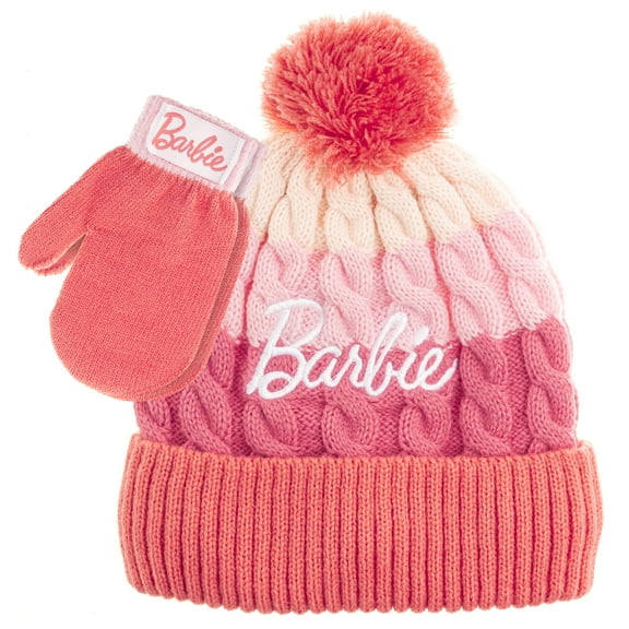 Barbie Girls Winter Hat with Gloves for Ages 5-13 Years ? Ultra Soft Pink Beanie Winter Hat for Outdoors