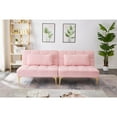 thumbnail image 3 of LoLado Set of 2 Convertible Sofa Bed Couch, Futon Sleeper Sofa with Gold Metal Legs, Teddy Fabric Loveseat with Adjustable Back for Living Room Bedroom, Pink, 3 of 12