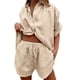 thumbnail image 1 of Conjunto de chándal de 2 piezas para mujer: blusa holgada con botones y pantalones cortos elásticos de cintura alta - Poliéster, color liso, ropa informal/de estar por casa, conjuntos de verano, 1 of 4