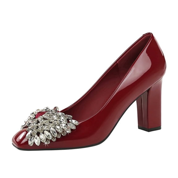 High Heels for Women Heel 8.5cm Sexy Pumps Fashion Diamante Block Bowknot Shoes Wedding Evening Party