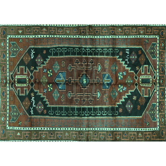 Ahgly Company Machine Washable Indoor Rectangle Persian Turquoise Blue Traditional Area Rugs, 5' x 7'