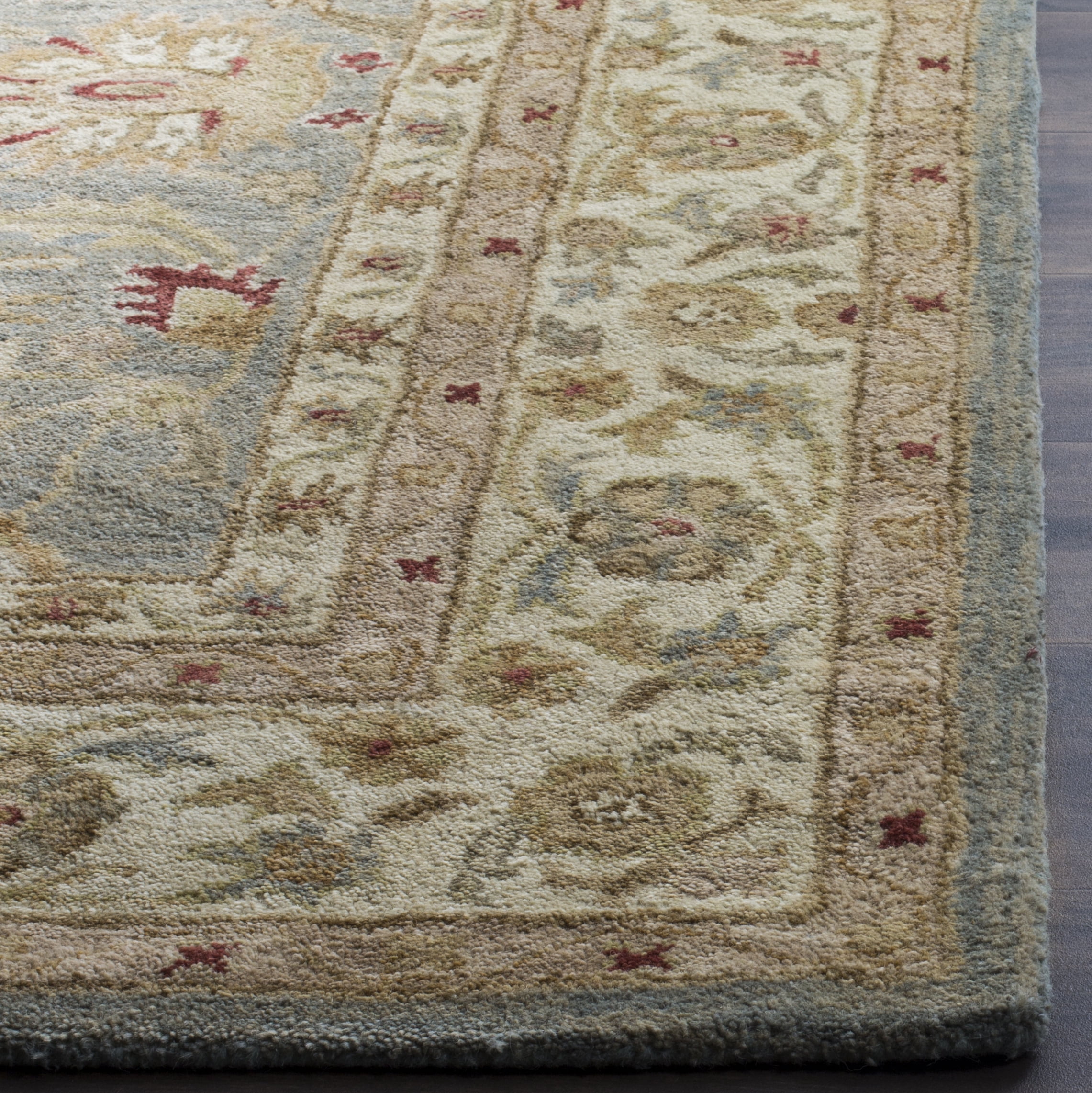 SAFAVIEH Antiquity Lorraine Floral Bordered Wool Runner Rug, Grey Blue/Beige, 2'3" x 6'