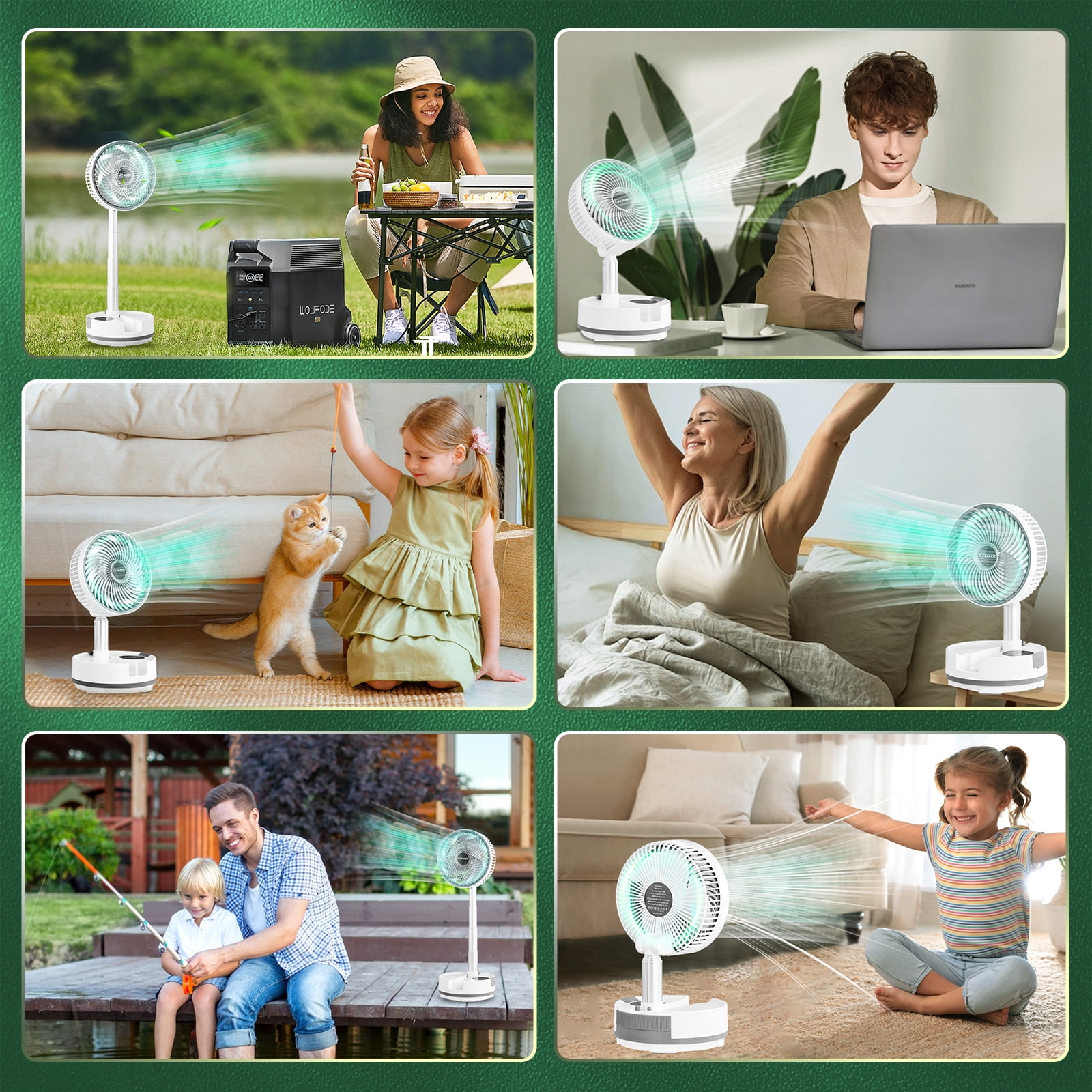 Saker 8" Portable Foldable Fan, 9 Speeds, 20000mAh, USB Rechargeable, Remote Control, LED Light, Quiet, Ideal for Camping & Office