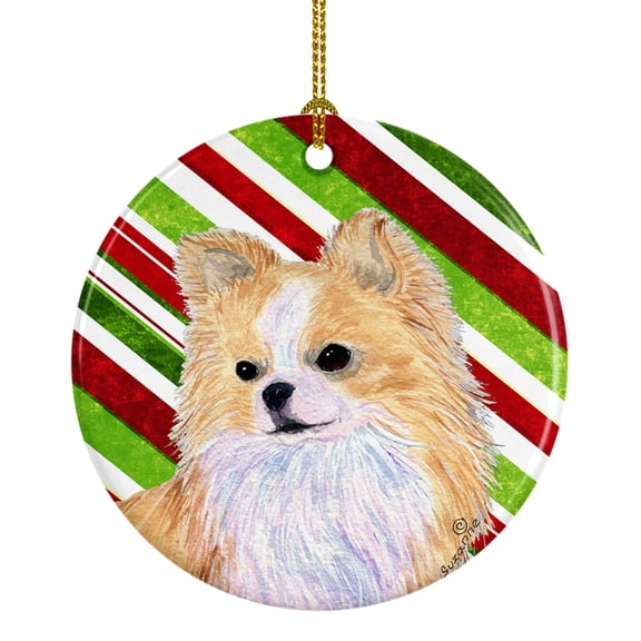Chihuahua Candy Cane Holiday Christmas Ceramic Ornament SS4542