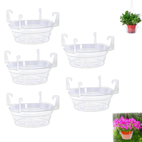 Hanging Plant Saucers for Outdoor Planters, Waterproof Hanging Basket Drip Trays with Hooks, Clear Plastic Water Catcher for Indoor Outdoor Use, 8/10/12 Inch