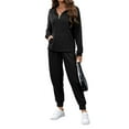 thumbnail image 3 of FIOPHY Women's Waffle Knit 2 Piece Outfits Lounge Sets 1/4 Zip Up Pullover Long Sleeve Top Jogger Sweats Track Suits Set,Black，XL, 3 of 5