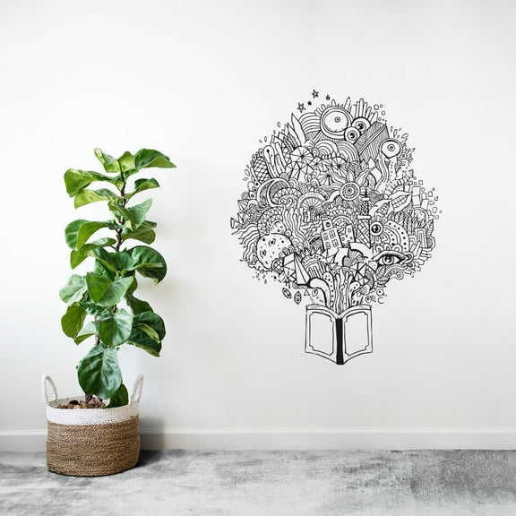 Open Book Adventures Doodle Imagination Inside A Book Reading Book Vinyl Wall Art Wall Sticker Wall Decal Home Library Activity Adventure Wall Décoration Design Wall Décor Decal Size (30x22 inch)