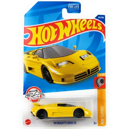 Hot Wheels '94 Bugatti EB110 SS, HW Turbo 5/10 Yellow 1:64 Scale Vehicle