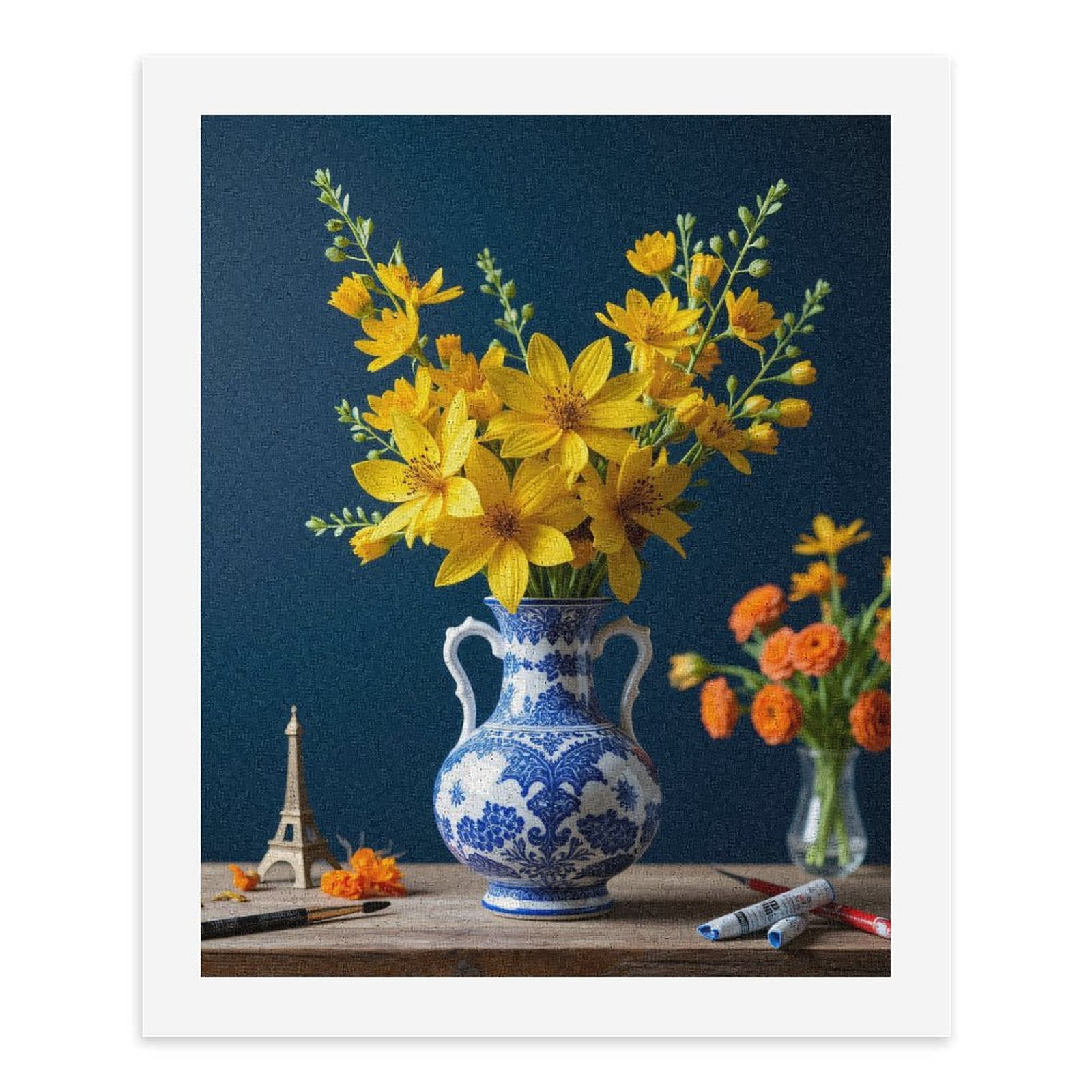Paint By Numbers Kit for Adults Beginner - Yellow Blooms Blue Vase Art Supplies DIY Canvas Painting Kits for Adults, Frameless Paint By Number for Adults for Home Wall Decor 16x20 Inch