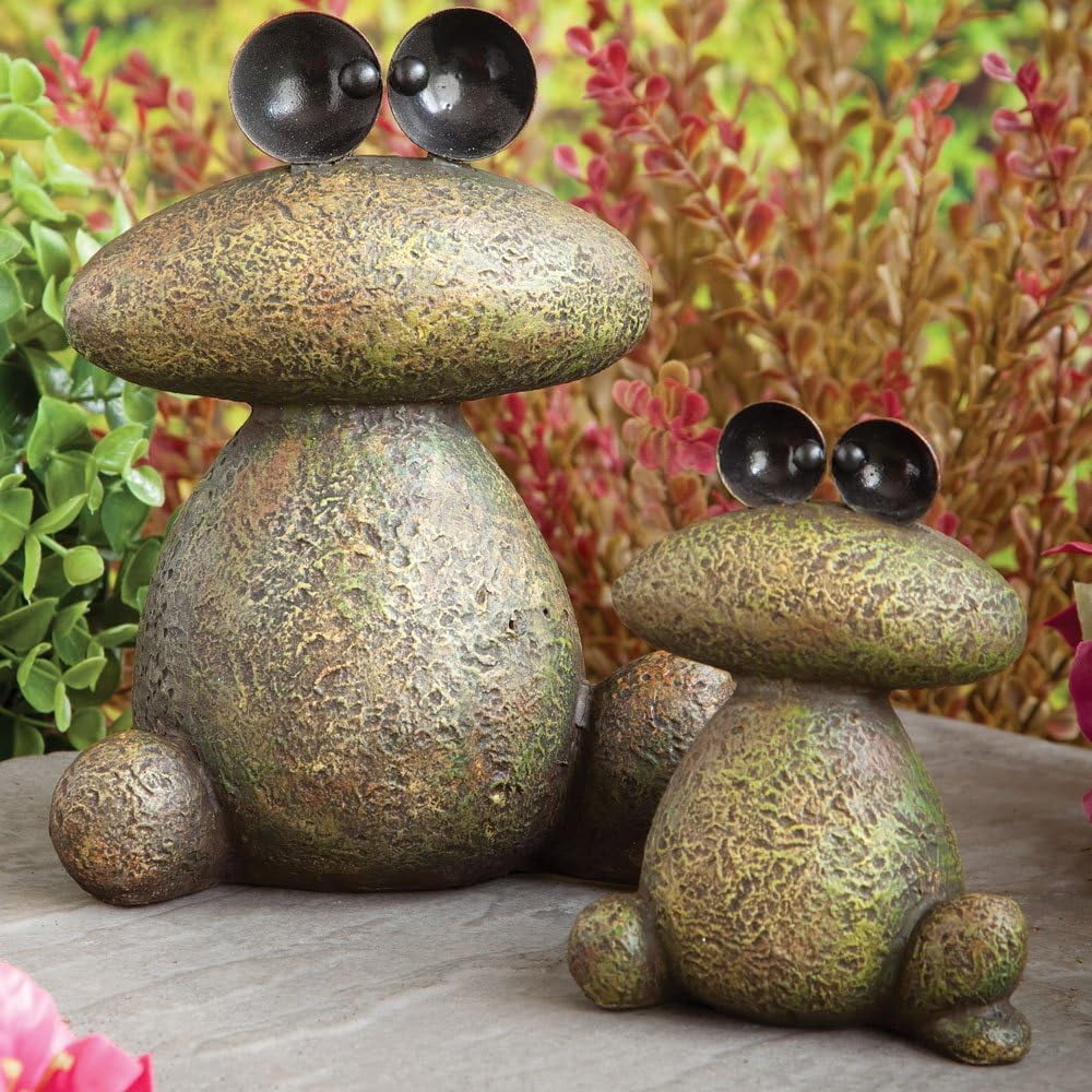 Bits and Pieces Two Frogs Garden Sculptures Set — Waterproof Polyresin Lawn and Patio Decor, Minimalist Stacked-Stone Design, Large and Small Frog Statues