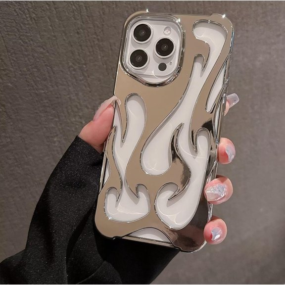 Case for iPhone 14 Plus,Electroplate Glossy Flame Shape Hollow Heat Dissipation Unique Luxury Design Protection Shockproof Women Girls Phone Case for iPhone 14 Plus,6.7 inch 2022 (DD Silver)