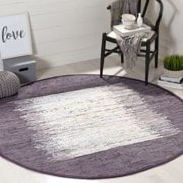 SAFAVIEH Montauk Tennyson Braided Border Cotton Area Rug, Ivory/Purple, 6' x 6' Round