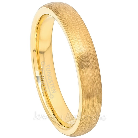 Tungsten Wedding Ring - Band for Mens & Womens- 4mm Domed Tungsten Ring - Yellow Gold IP Tungsten Band