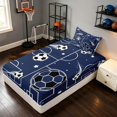 thumbnail image 2 of Manfei Boys Sport Twin Fitted Sheet, Soccer Print Bedding, NavyBlue White 2-Piece, 1 Fitted Sheet and 1 Pillowcase, 2 of 6